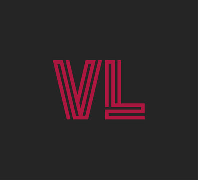 Initial two letter red line shape logo on black vector VL