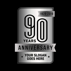 90 years anniversary design template. Ninety years celebration logo. Vector and illustration.