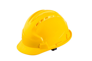 A yellow protection helmet on white background