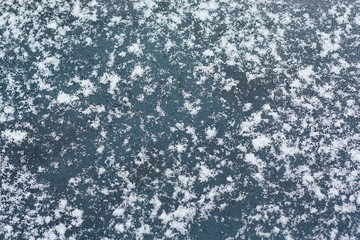 Gray car with snow on the windows 