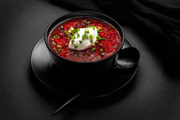 Borscht. Traditional hot dish of Russian and Ukrainian cuisine.