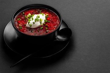 Borscht. Traditional hot dish of Russian and Ukrainian cuisine.
