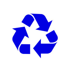 recycle symbol blue isolated on white background, blue ecology icon sign, blue arrow shape for recycle icon garbage waste, recycle symbol for ecological conservation