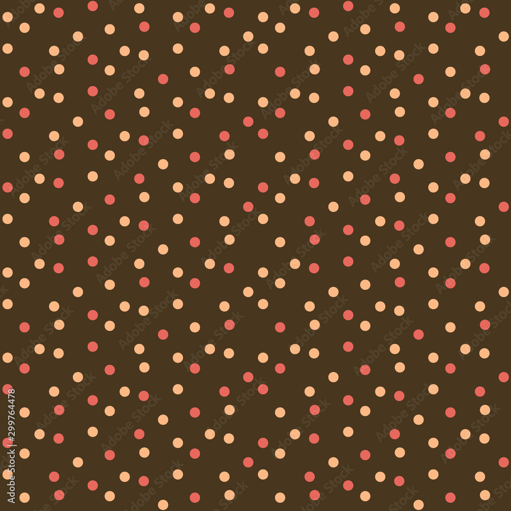 Poster brown background different dots polka in scatter seamless pattern