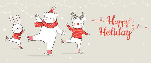 Draw banner animal for Christmas and new year.