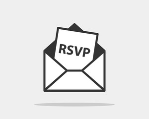 RSVP icon vector. Please respond letter in envelop. Answer on mail concept.