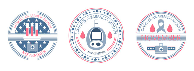 Diabetes Awareness Month on November in USA. American national health care event.