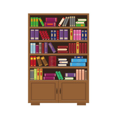 Brown wooden bookcase with books. Vector illustration for library, education or bookstore concept.
