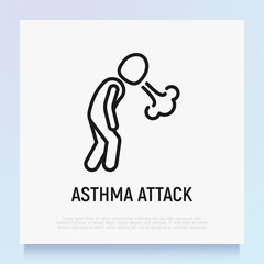 Asthma attack thin line icon. Shortness breathing. Symptom of respiratory disease. Modern vector illustration.