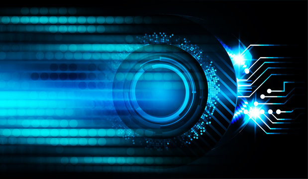 binary circuit board future technology, blue eye cyber security concept background, abstract hi speed digital internet.