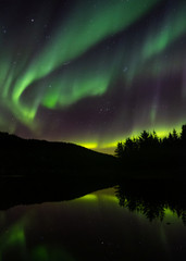 northern lights above lake