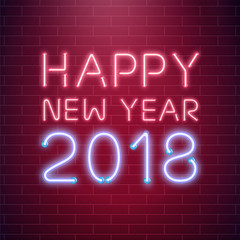 Fototapeta na wymiar 2017 New Year shining neon banner. Vector illustration.