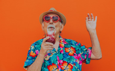 Grandfather portraits on colored backgrounds