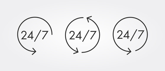 24 Hour 7 days per week, vector simple line sign icon, all-day service, web service icon