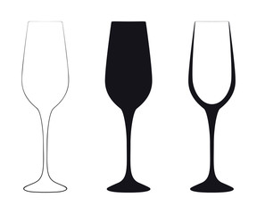 Vector Silhouette Wine Glass. Icon, Symbol, Logo. Alcohol Beverage