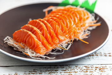 salmon fillets cut into plates ready to eat