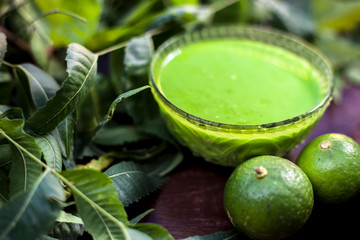 Hair remedy of all-purpose ayurvedic medicinal herb i.e. Neem or Nim or Indian lilac in a glass...