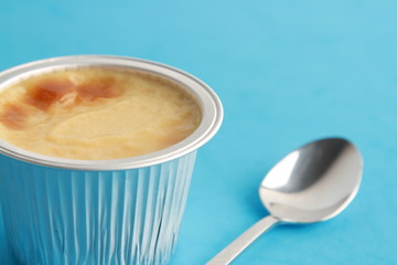 delicious egg flan in aluminum container