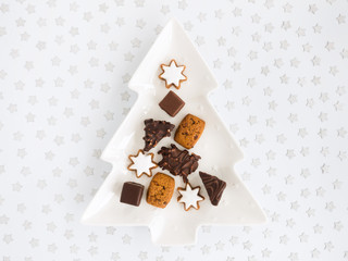 German Gingerbreads, Lebkuchen, on Tree Shaped Christmas Plate