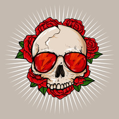 Skull rock roses light background vector illustration