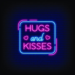 Hugs and Kisses Neon Signs Style Text Vector