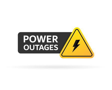 Power outage symbol. Electricity symbol on yellow caution triangle with text