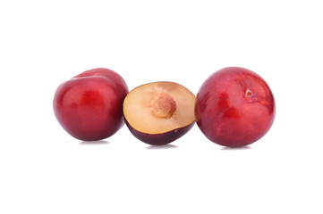 red cherry plum isolated on white background