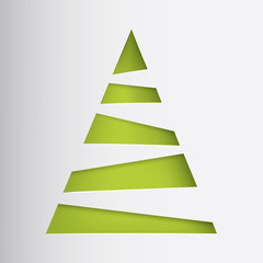 Paper craft green christmas tree. Cardboard decor for holiday card. 