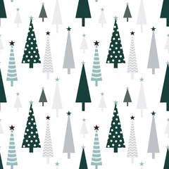 Gordijnen Kerstmis of nieuwjaar naadloos patroon met bomen in Scandinavische stijl. © Marina