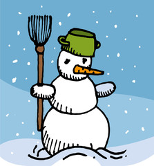 Drawing vector of snowy Snowman