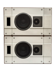 Obraz premium Stack of two audio speakers on white.
