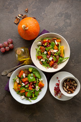 Autumn salad with pumpkins and blue cheese
