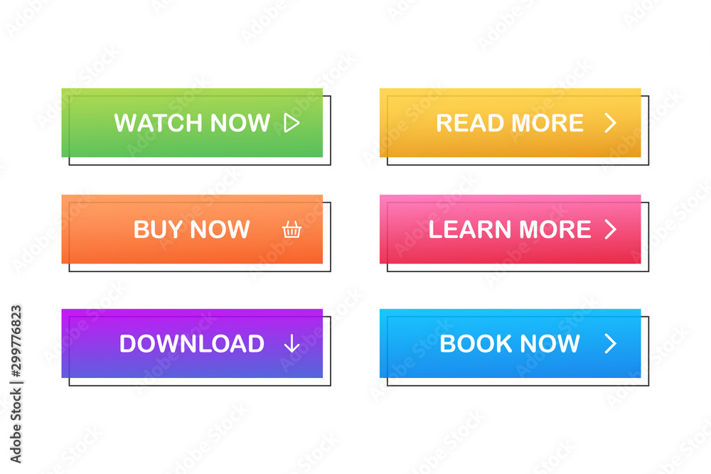Poster set of vector modern trendy flat buttons. different colors of main shapes.