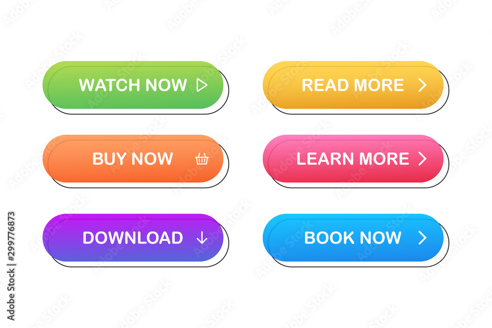 Poster set of vector modern trendy flat buttons. different colors of main shapes.