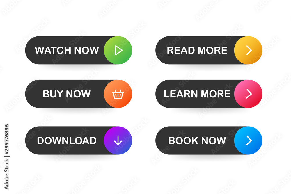 Poster set of vector modern trendy flat buttons. different colors of main shapes.