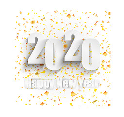 2020 Happy New Year background with golden confetti