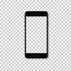Black phone mock up with blank screen on transparent background.