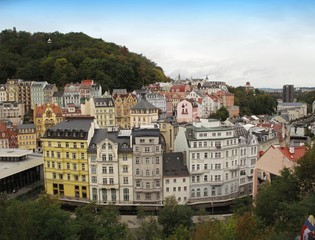 The spa town of Karlovy Vary with the detail of the colonnade
