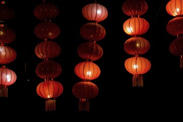 red lanterns at night