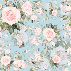 Wall murals Roses Watercolor seamless pattern of roses with buds-7