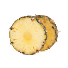 pineapple two round slice, close-up isolated on a white background