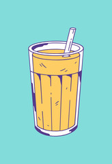 A glass with a straw. Hand drawn vector image.