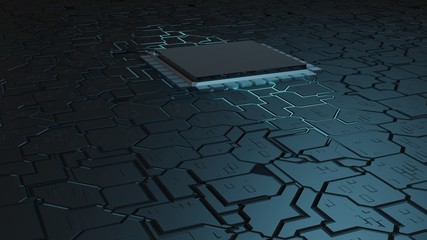 3d Illustration of computer chip in digital environment