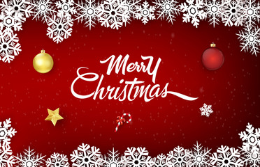 Red christmas background with white snowflakes