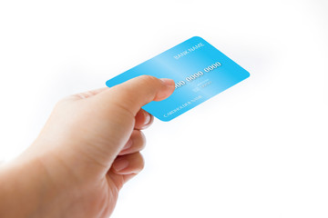 A man hand holding credit card isolated on white background