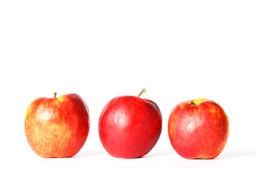 Ripe red apples on white background, fruit photo