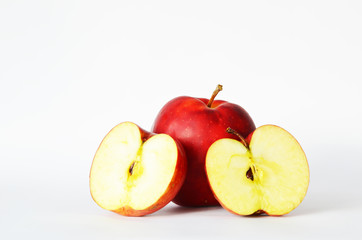 Ripe red apples on white background, fruit photo