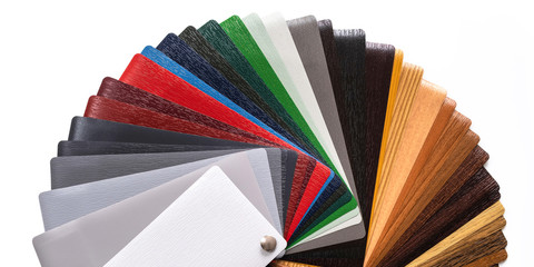 Presentation of samples. Samples for lamination. Multi-colored laminate. Color palette.