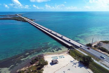 Aerial view of famous bridge in the way to Key West, Florida Keys, United States. Great landscape....