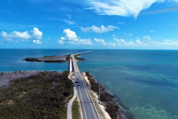 Aerial view of famous bridge in the way to Key West, Florida Keys, United States. Great landscape....
